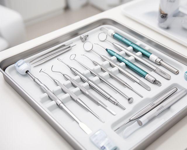 Aesthetic instruments laid out in a sterile tray in a dermatology clinic